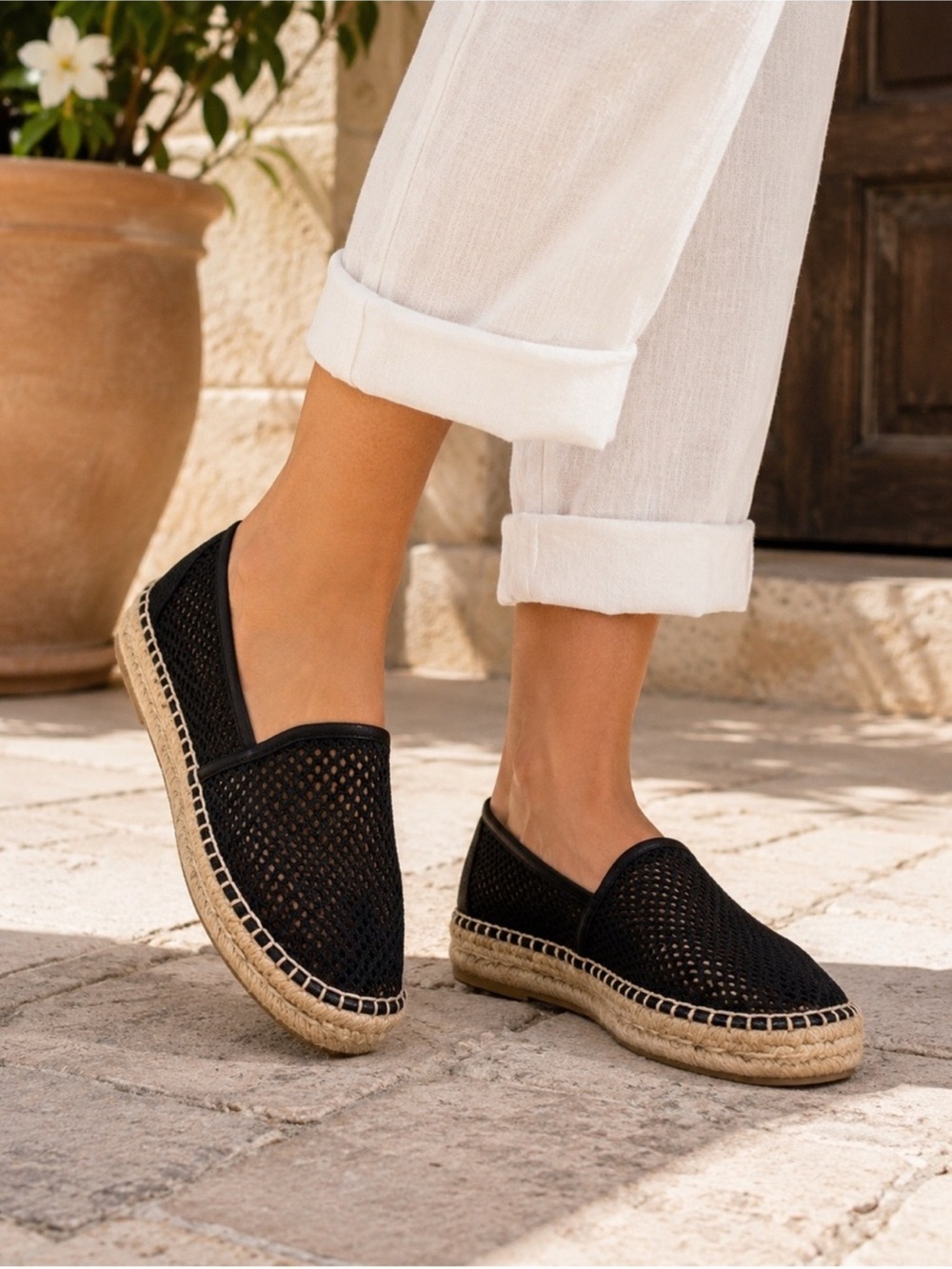 Steve Madden Baywalk Black Mesh Espadrille Platform Flat
